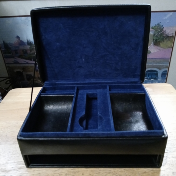 💍Vintage Blue Leather & Velvet Jewelry Box. With Draw,Size - Picture 8 of 16